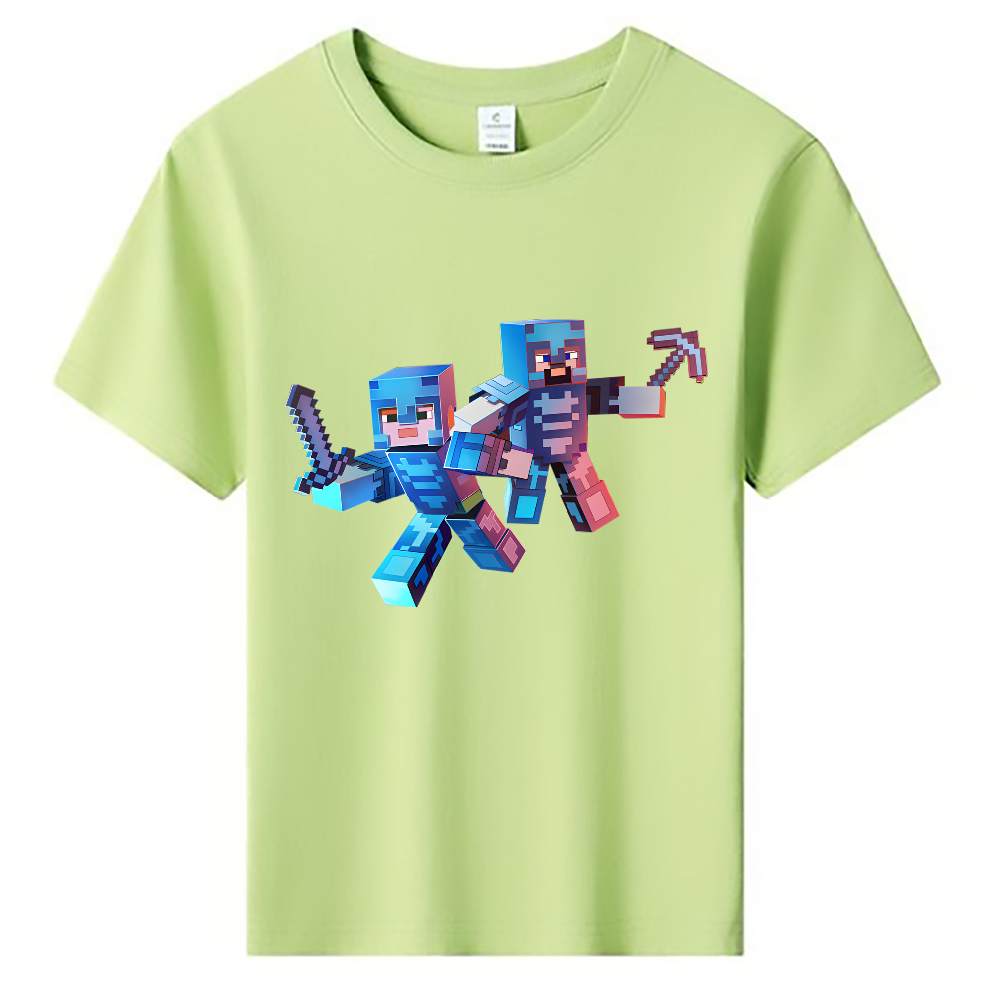 （画像用） マインクラフト ブロックの世界 Minecraft MC Block world 綿100％キッズTシャツ（フロントプリント）